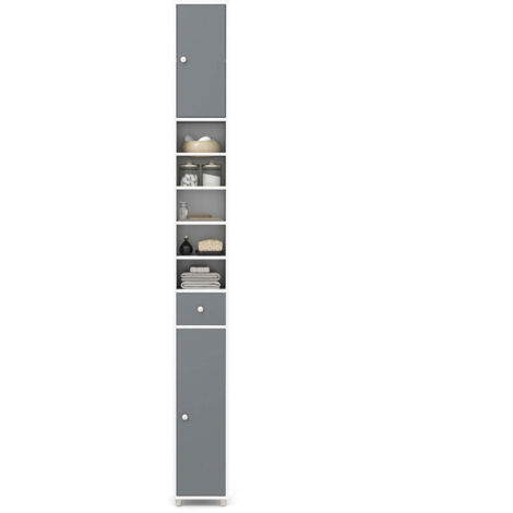 Mueble de baño columna 20 x 20 x 180 cm espacio de almacenamiento óptimo estilo sencillo en MDF gris y blanco 200012730