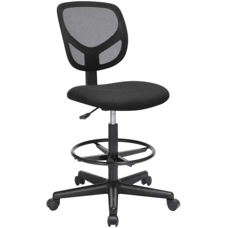 Taburete con reposapiés circular altura regulable asiento giratorio ergonómico silla de oficina sin brazos tapizado en tela carga máxima 120 kg color negro 120007702