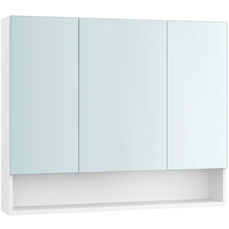 Mueble de baño con puertas de espejo mueble de almacenaje armario de espejo de pared compartimento abierto estantes regulables 165 x 70 x 75 cm blanco 120004015