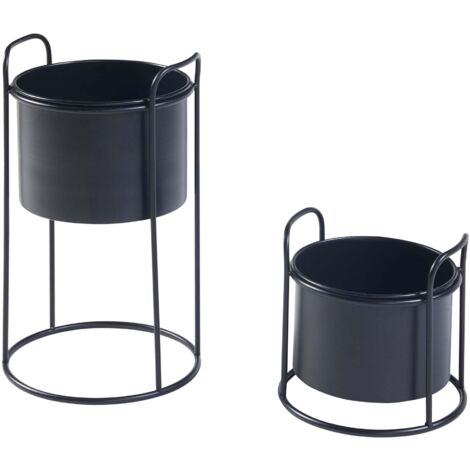 Juego de 2 soportes para plantas de diferentes tamaños metal negro 030010595 (1/5)