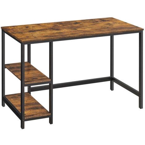 Escritorio de ordenador industrial mesa de estudio con estante de 2 niveles (izquierdo o derecho) mesa de ordenador para oficina/dormitorio estructura de metal fácil montaje 120 x 60 cm marrón 1200046