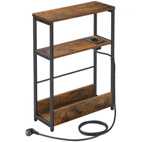 Mesa auxiliar delgada con regleta mesita de noche de 3 niveles mesa auxiliar para espacios pequeños revistero sala de estar dormitorio oficina mesas auxiliares marrones 120007557 (1/5)