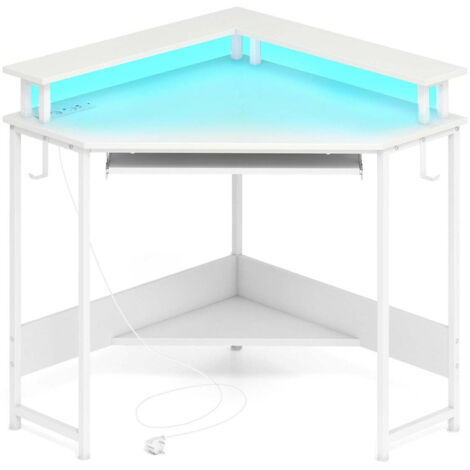 Escritorio de esquina de 80 x 80 x 88 cm con estación de carga integrada y soporte para monitor estilo moderno madera de ingeniería blanca 200010842