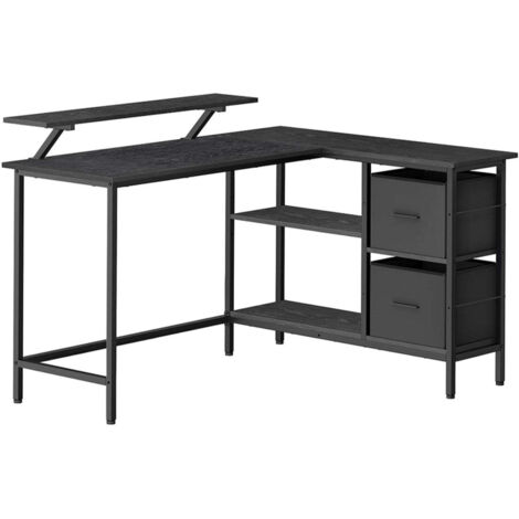 Escritorio en forma de L con 2 cajones espaciosos escritorio para juegos con soporte para monitor escritorio de esquina escritorio para computadora con estante ajustable negro 120004618