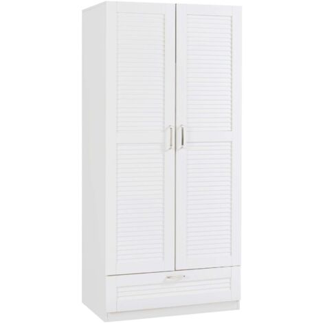 Estantería de armario 176 x 80 x 52 cm mueble de dormitorio con 4 estantes y 1 cajón MDF blanco 030008869 (1/5)