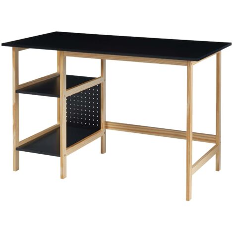 Escritorio/Estación de trabajo con 2 estantes 120 x 60 x 75 cm Efecto Madera Negra 030009051 (1/4)