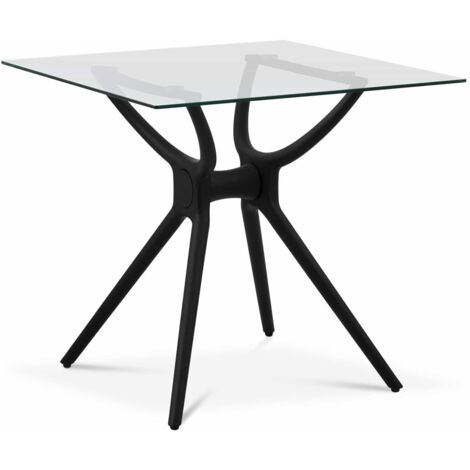 Mesa de comedor/salón cuadrada pequeña con tablero de cristal 80 x 80 cm color negro 140004498 (1/5)