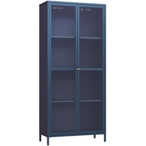 Estantería/armario de almacenamiento de acero y vidrio con frente de cristal 180 x 80 x 35 cm azul marino 030008935