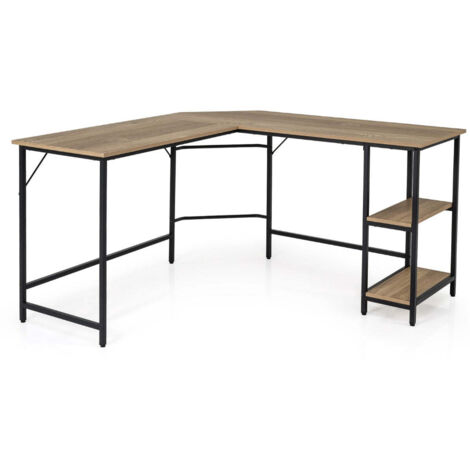 Escritorio de ordenador en forma de L 138 x 50 x 75 cm versátil con estante integrado diseño marrón natural 200010920