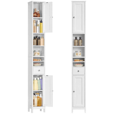 Mueble de baño alto 195 x 214 x 180 cm estrecho con estantes regulables cajón y compartimentos abiertos para espacios pequeños moderno blanco 120005198