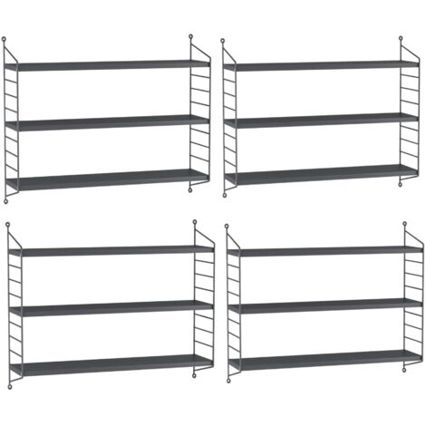 Juego de 4 estantes de acero para montar en la pared 50 x 60 x 15 cm gris oscuro 030009876 (1/5)