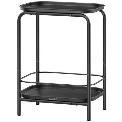 Mesa auxiliar de dos niveles 30 x 40 x 56 cm pequeña mesa de centro de metal mesita de noche con tablero estilo moderno adecuada para uso interior y exterior salón dormitorio balcón color negro 120007 (1/4)