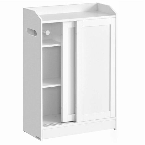 Mueble de baño mueble de baño para papel higiénico y escobillero puertas correderas estantes regulables 20 x 60 x 80 cm blanco 120006595
