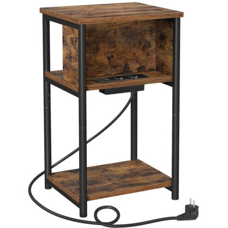 Mesita de noche/auxiliar pequeña con 2 puertos USB 30 x 34 x 58 cm para salón/dormitorio marrón 120007536 (1/5)