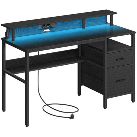 Escritorio gaming con luces LED y regleta 55 x 135 x 90 cm escritorio para ordenador con soporte para monitor mesa de almacenaje con 2 cajones y 2 puertos USB negro 120004636 (1/5)