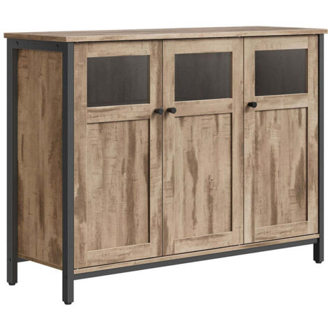 Mueble de almacenaje/aparador 35 x 100 x 75 cm con armario de 3 puertas para comedor salón cocina recibidor estructura de acero estilo industrial marrón 120006429 (1/5)