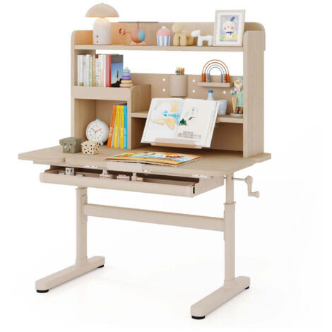 Escritorio infantil regulable en altura 100 x 60 x 111-135 cm con tablero moderno abatible en MDF beige 200010885