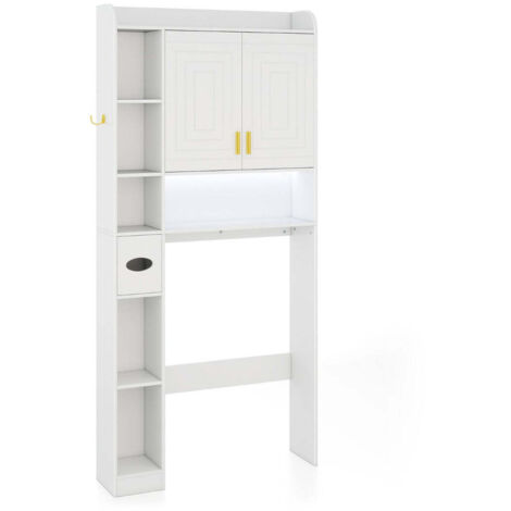 Estantería para inodoro mueble de almacenaje independiente 80 x 20 x 171 cm con iluminación LED acabado MDF blanco 200019612