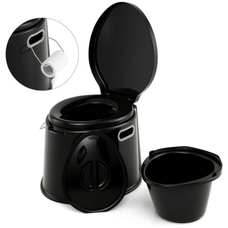 Inodoro portátil interior/exterior 41 x 49,5 x 34 cm con tapa ergonómica de doble función PP negro 200014386