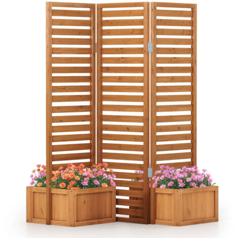 Biombo exterior 157 x 50 x 168 cm con jardineras autodrenantes diseño moderno en madera amarilla 200017860