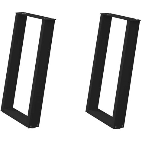Juego de 2 patas de mesa en forma de U negras de 50 x 72-73 cm con niveladores manuales diseño moderno en acero negro 020057066 (1/5)