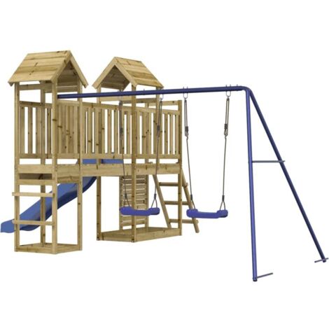 "Columpios para juegos de exterior, tobogán, columpios robustos, juegos de jardín, 505 x 332 x 214 cm, madera de pino impregnada 020004829" (1/5)