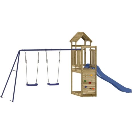 Columpios para juegos de exterior, tobogán, columpios robustos, juegos de jardín, 495 x 186 x 214 cm, madera de pino impregnada (1/5)