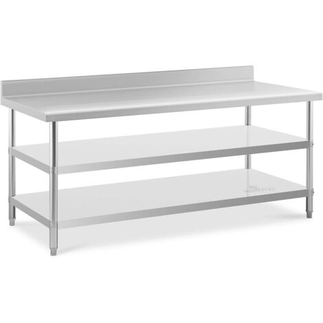 Mesa de trabajo de acero inoxidable con protector contra salpicaduras - 200 x 90 x 16,5 cm - 240 kg - 2 estantes 140007309 (1/5)
