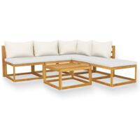 Muebles de jardín Muebles de exterior Juego de muebles de 6 piezas con cojín color crema de madera maciza de acacia 020016624