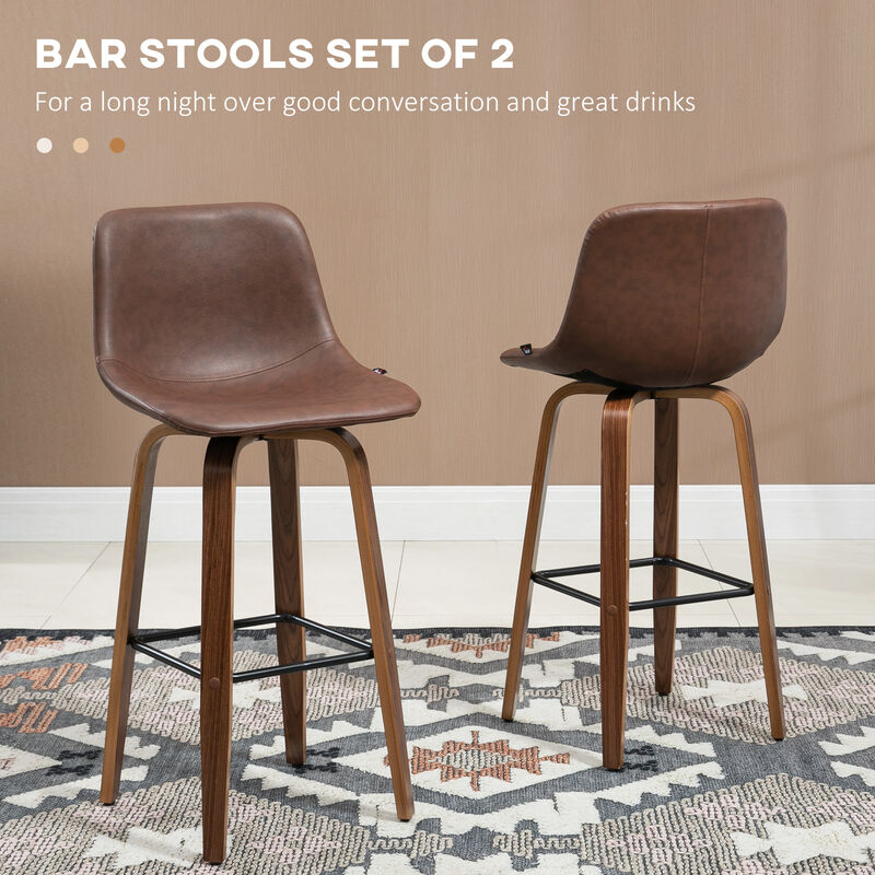 HOMCOM Counter Height Bar stools Set of 2 Mid Back PU with Wood