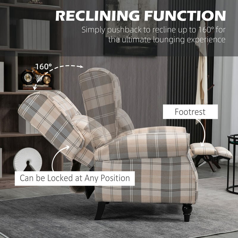 HOMCOM Recliner Chair for Living Room Wingback Chair with Padded Armrest  Khaki
