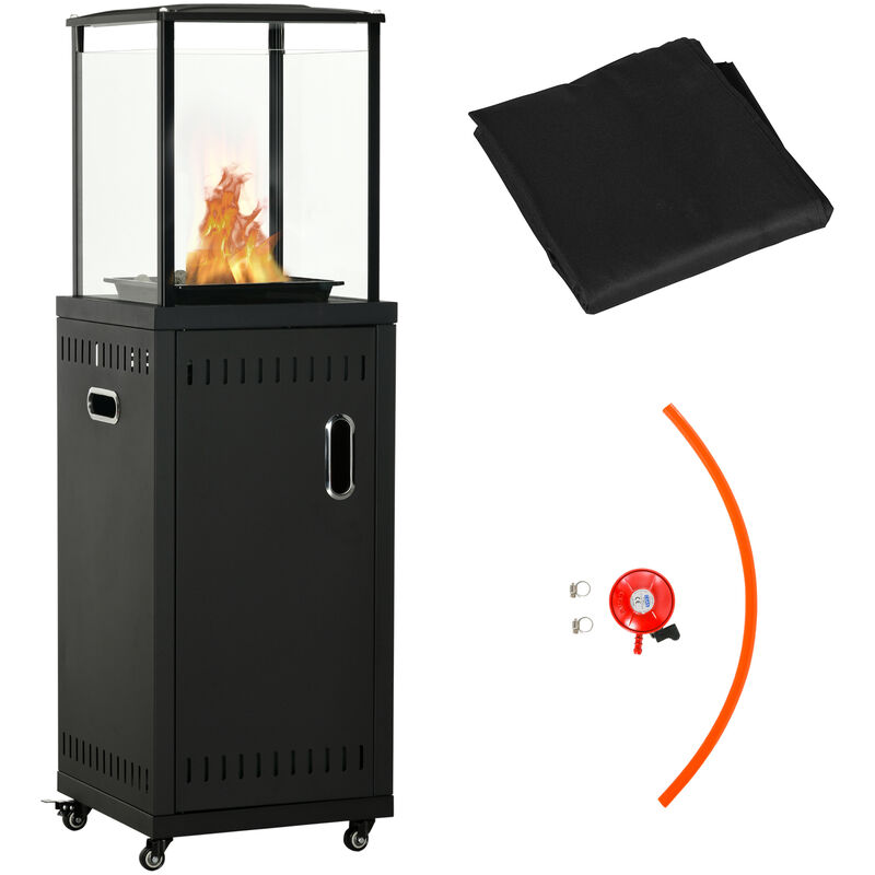 Outsunny 9kW Patio Gas Heater Propane Heater w/ Regulator Hose and Cover,  Black