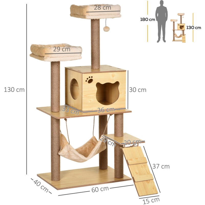 PawHut Cat Tree House, 131H cm