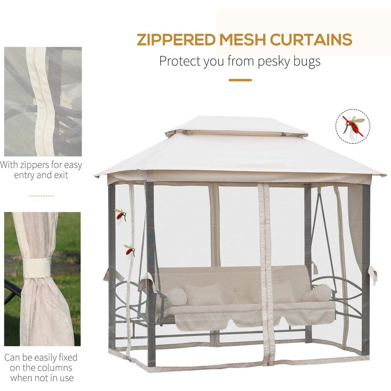 Outsunny 3 person outdoor patio daybed gazebo swing online with uv resistant canopy and mesh walls