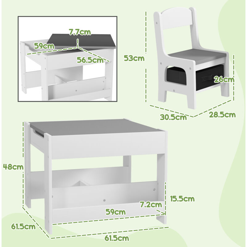 HOMCOM 3 Piece Kids Table and Chair Set for Nursery Playroom Classroom