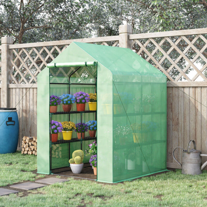 SONGMICS Garden Greenhouse Backyard 143 x 215 x 195 cm Grow House for Outdoors Roll-up Door Walk-in Plant Shed with 14 Shelves Patio Green GWP13GN Terrace SONGMICS Garden Greenhouse Backyard 143 x 215 x 195 cm Grow House for Outdoors Roll-up Door Walk-in Plant Shed with 14 Shelves Patio Green GWP13GN Terrace