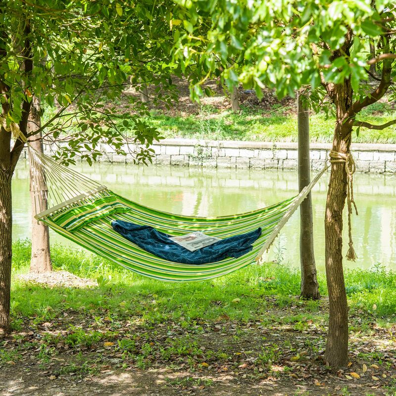 Outsunny Hammock Swing Chair Hanging Rope Striped Seat Foot Rest Indoor