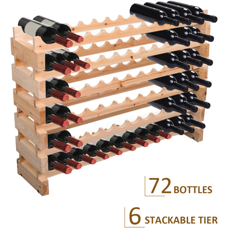 thumbnail interactive-video image 1 of SEGAWE 6-Tier Wood Wine Rack – Stackable 72-Bottle Display Shelves In Burlywood 1 of 5