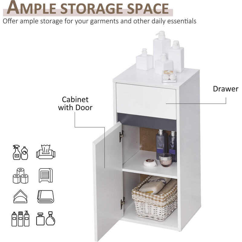 HOMCOM Modern Minimalistic Bathroom Storage Cabinet Drawer Cupboard Shelf White 