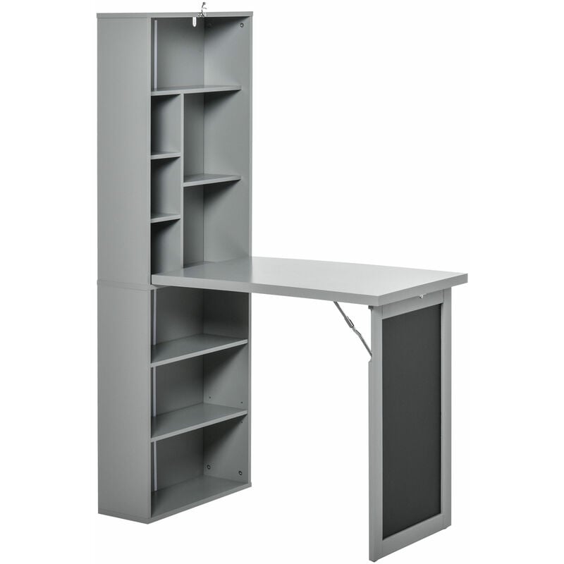 Homcom Folding Convertible Desk With, Bookcase With Flip Down Desktop