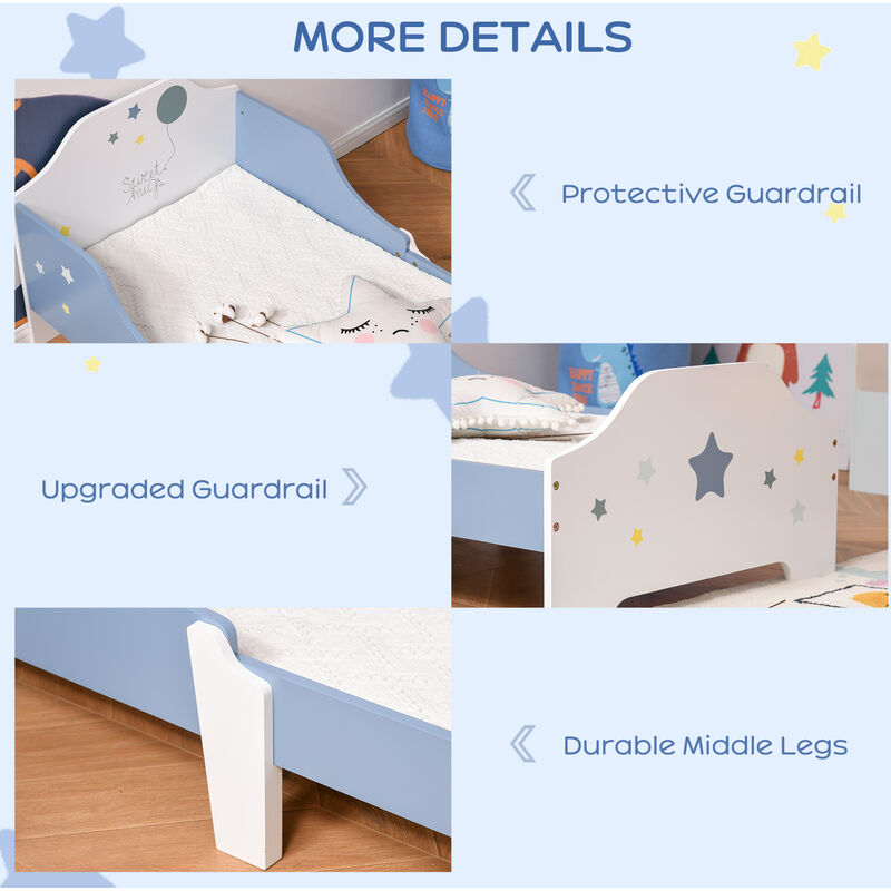HOMCOM Kids Star Balloon Single Bed Frame w/ Guardrails Slats Bedroom Furniture 