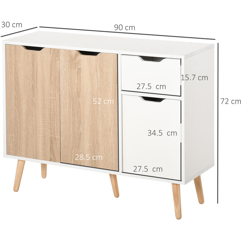 HOMCOM Small Storage Cabinet, Living Room Sideboard Cabinet with Double  Glass Doors and Metal Legs for Dining Room Storage, Oak