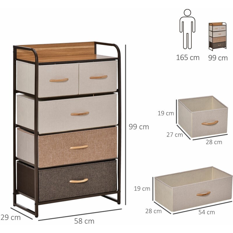 HOMCOM Closet Dresser, Dresser Tower With 5 Linen Fabric Drawers