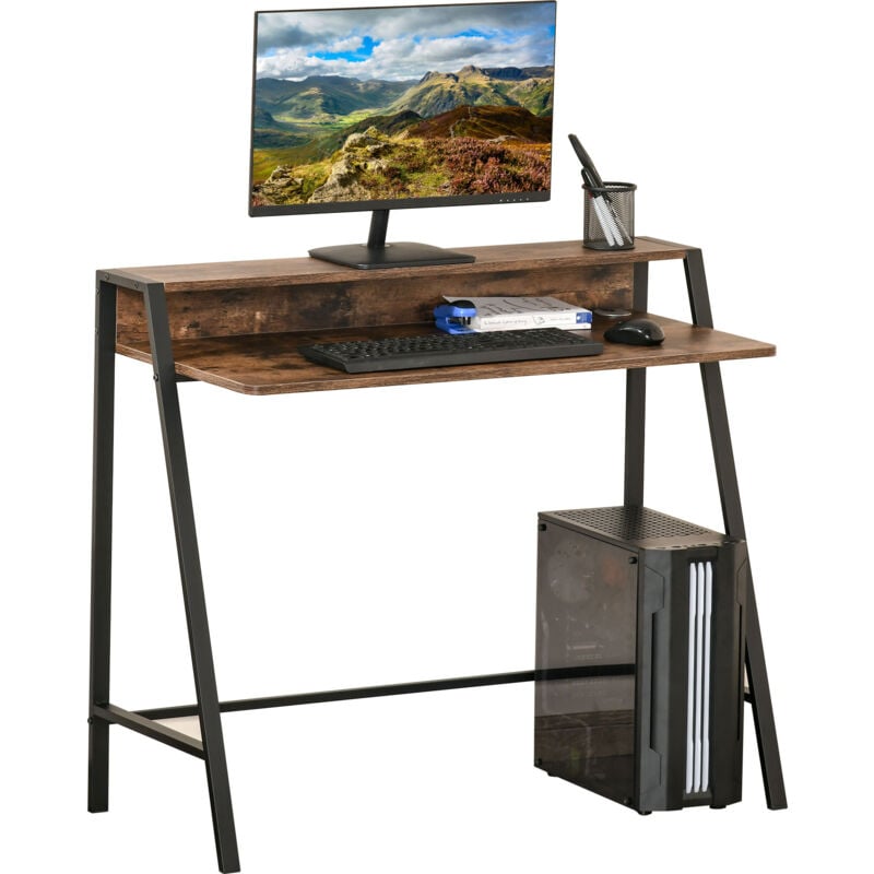 Tangkula 2-Tier Rolling Under Desk Printer Cart with 2 Storage Shelves Printer Stand for Home Office Brown