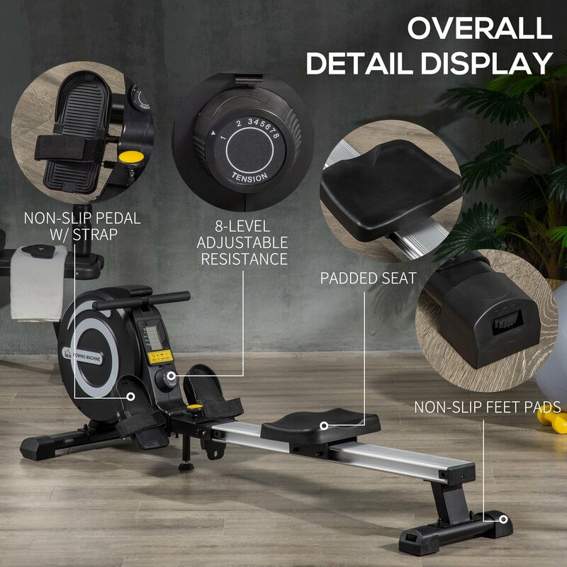 HOMCOM Fitness Adjustable Magnetic Rowing Machine Rower w LCD