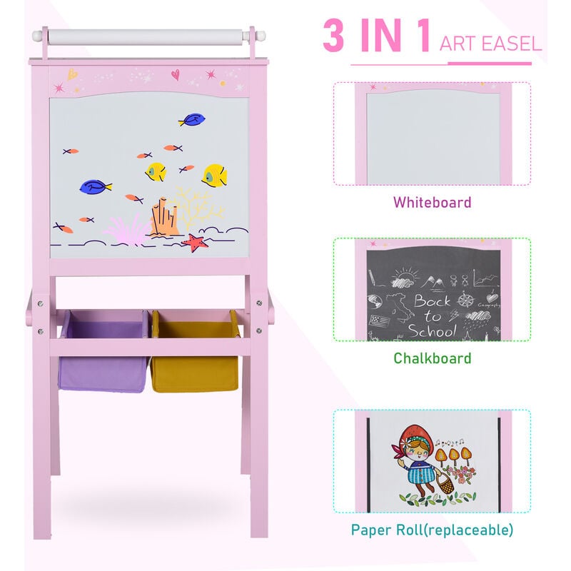 Costway All-in-One Wooden Kid's Art Easel Height Adjustable Paper Roll