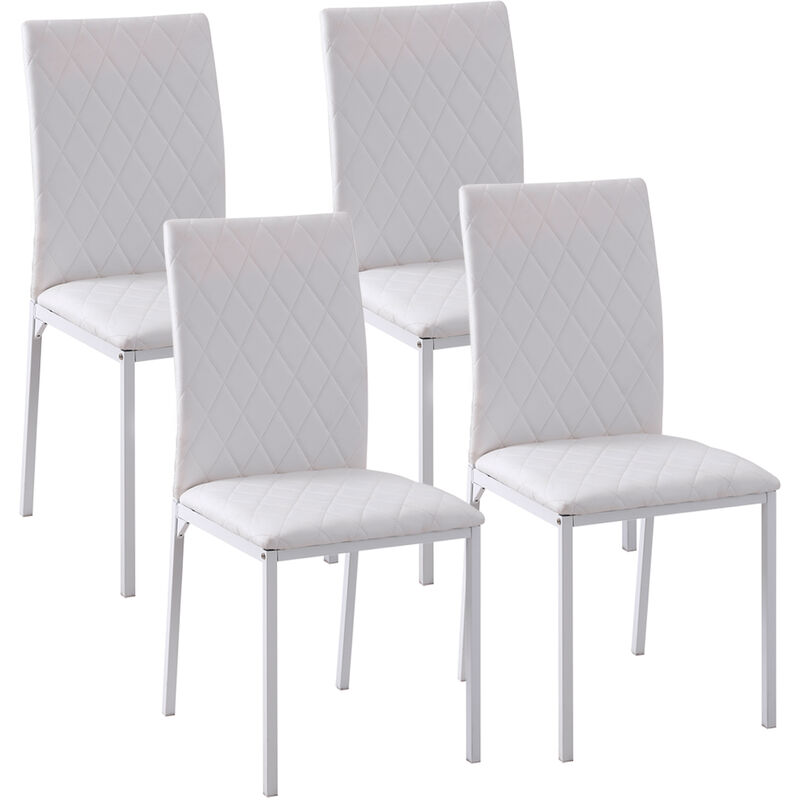 Homcom Modern Dining Chairs Upholstered, White High Back Faux Leather Dining Chairs