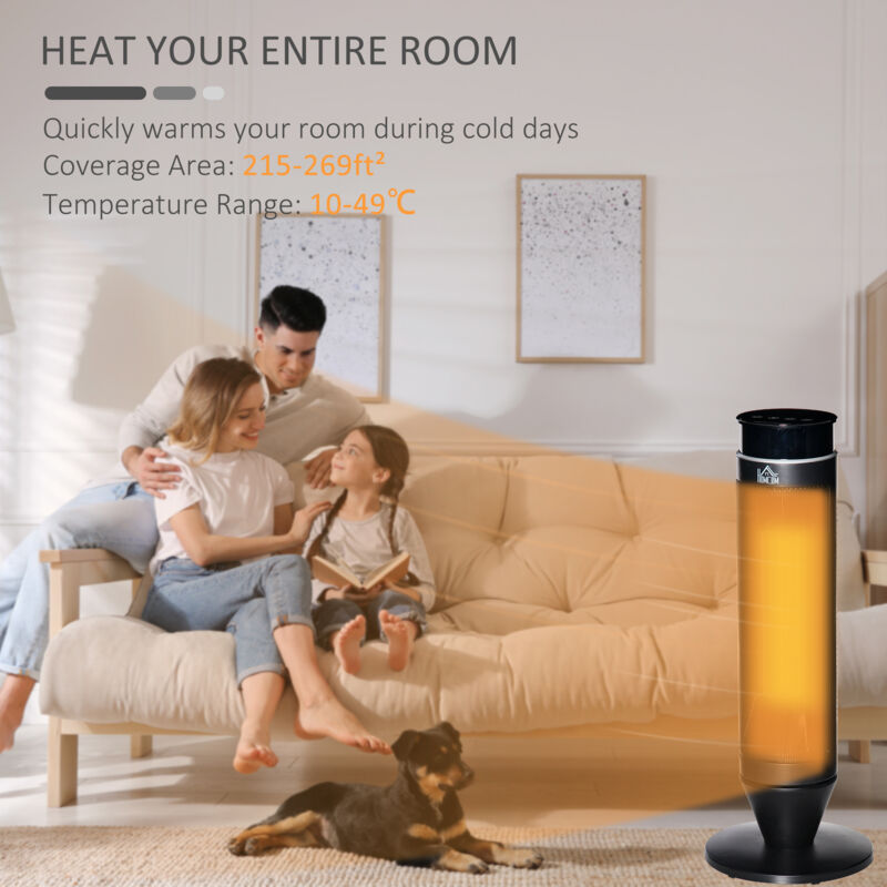 HOMCOM 1000W/2000W Tower Heater w/ 42° Oscillation Remote Control Timer