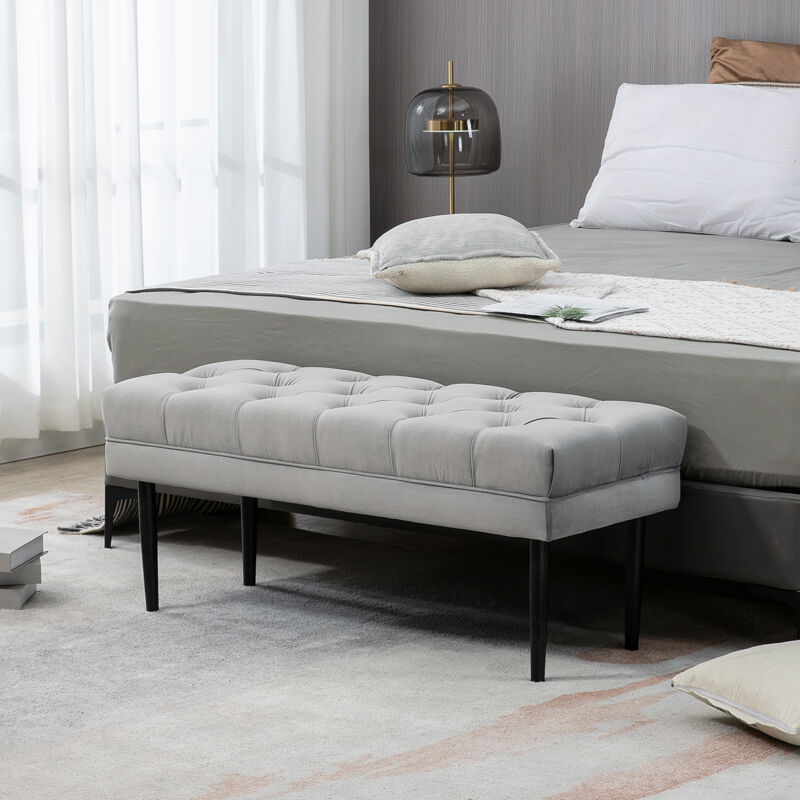 HOMCOM Bed End Bench Button Tufted Upholstered Window Seat for Living Room Grey
