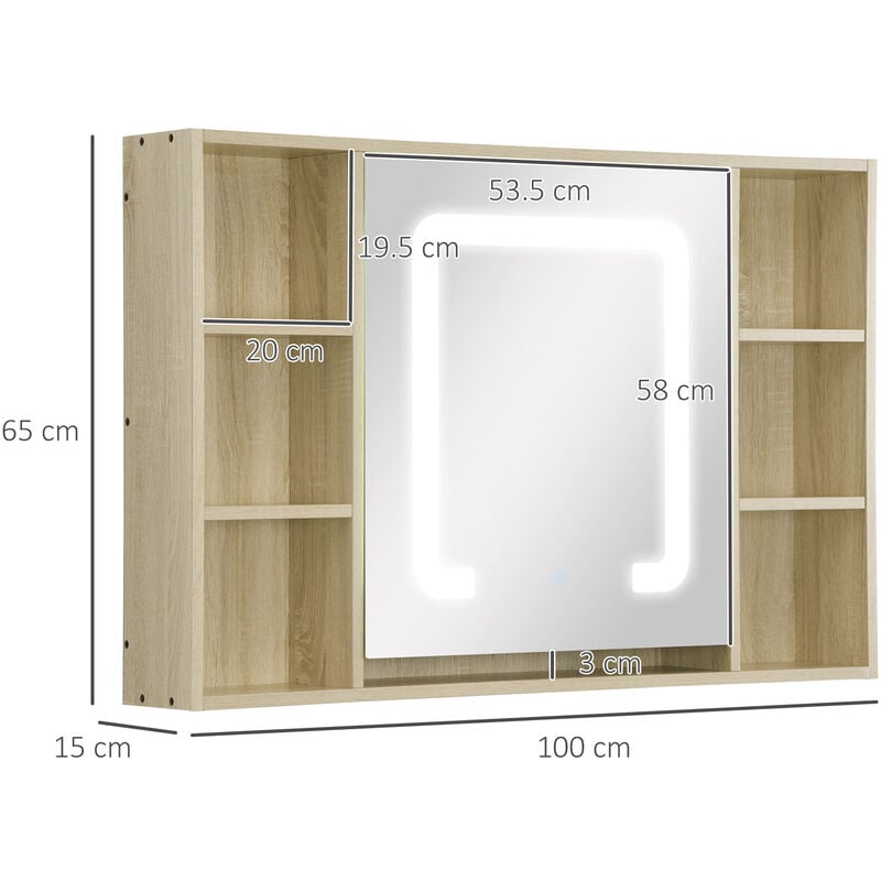 kleankin Dimmable LED Lighted Medicine Cabinet with Mirror, Wall-mounted  Bathroom Cabinet with 3-tier Storage Shelves, Single Door, Smart Touch,  Plug in W/ Lights